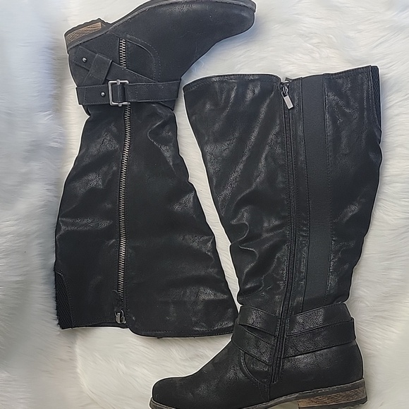 TORRID Black Faux Leather Moto Biker Equestrian Riding Knee High Zip Boots 10W - Picture 2 of 11